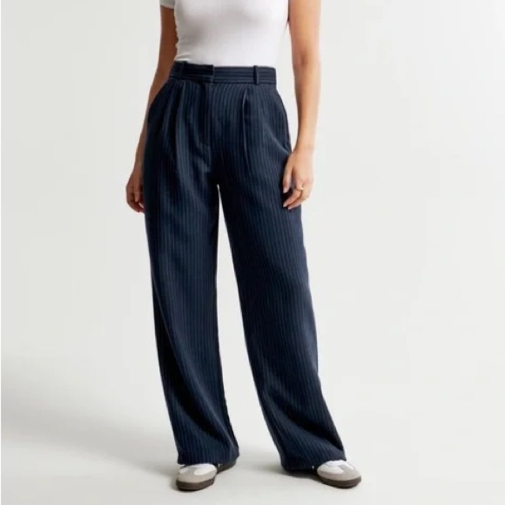 Abercrombie & Fitch Sloane Wide Leg Navy Pinstripe Trousers